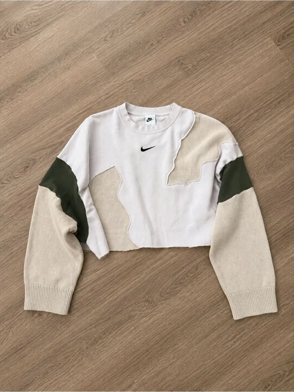 Nike Upcycled Women's Two Tone Cropped Crewneck Relaxed Fit Sweater Top